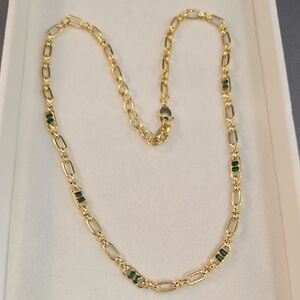 Elegant Gold Plated Green Stone Necklace 18"-20"
